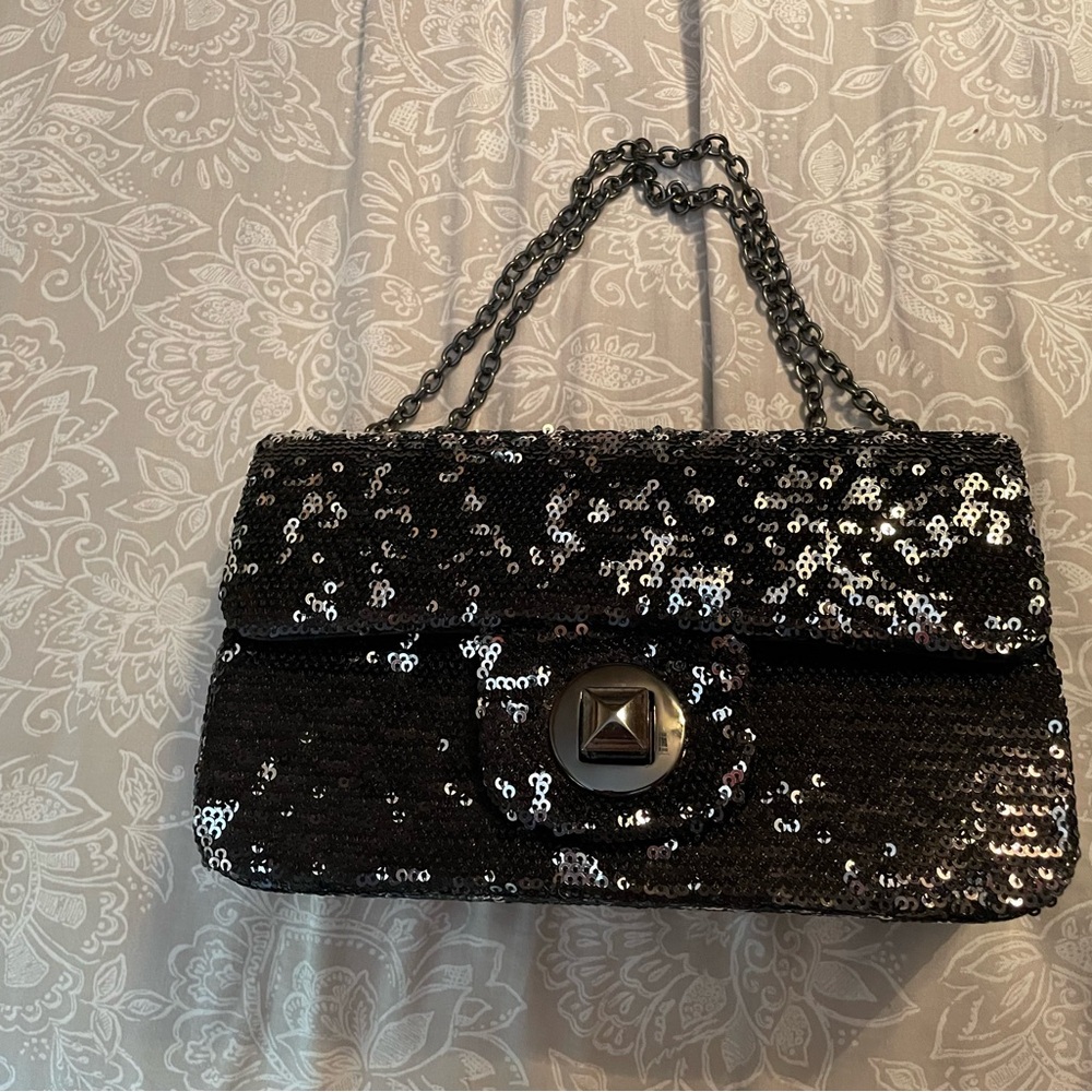 Apt. 9 Black Sequin Shoulder Bag with Chain Strap